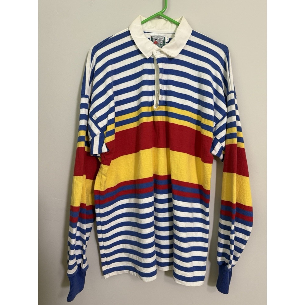 Thatcher & Cross Rugby Shirt Mens Sz XL Cotton Long Sleeve 90s Yellow Red USA